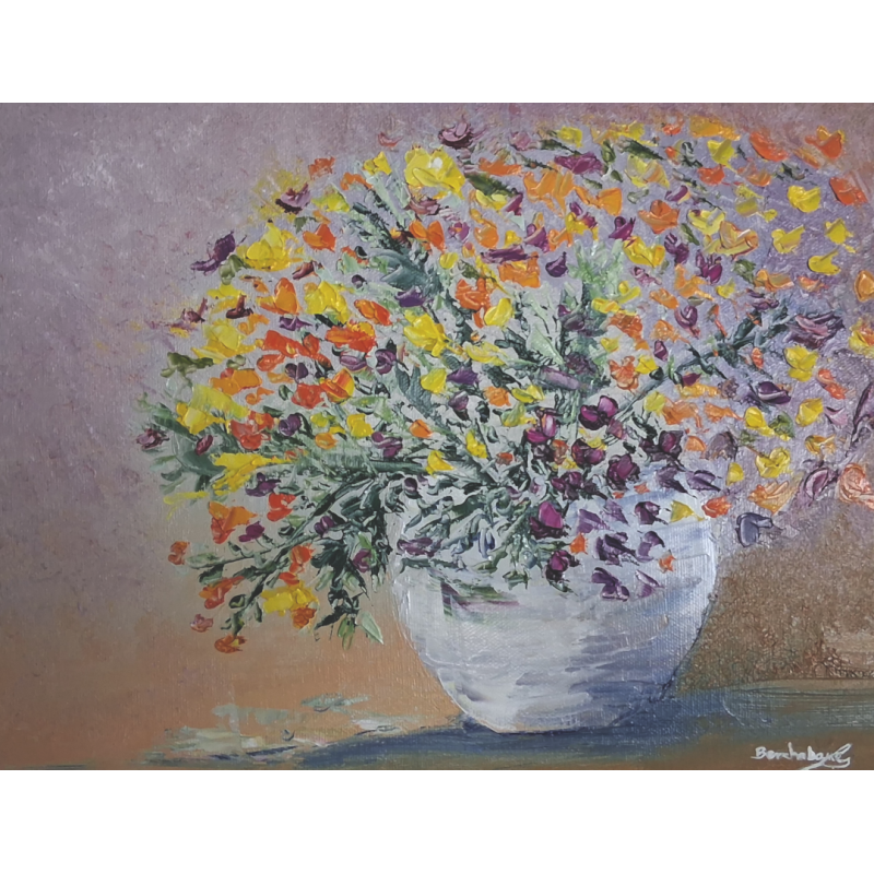 Bouquet floral – Peinture à l’huile au couteau (œuvre originale)