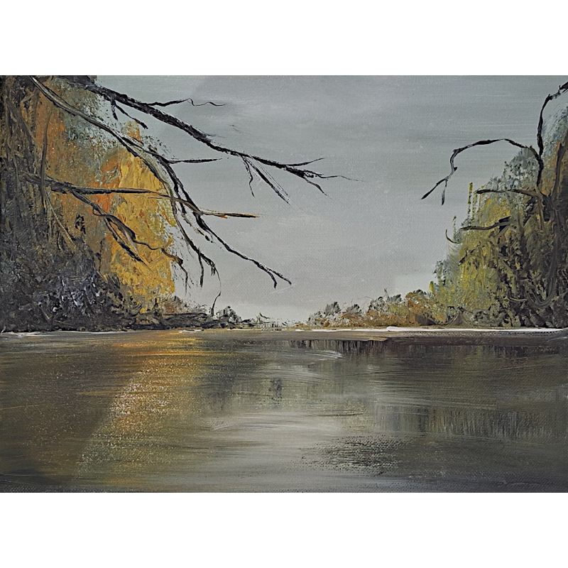 Rivage Brumeux - Tableau unique à l'acrylique et au couteau