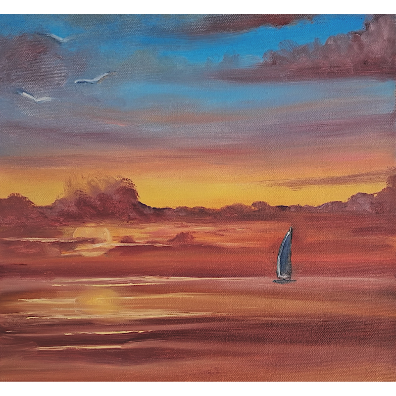 Horizon Doré - Pièce unique peinte à la main