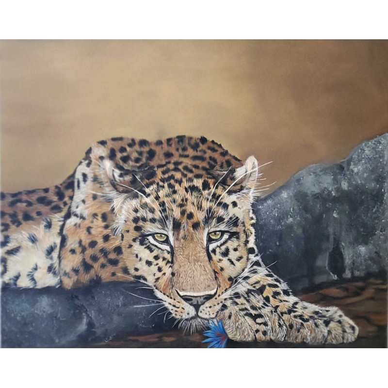 Tableau animalier – peinture à l’huile originale Léopard